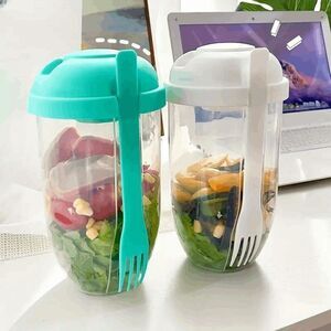 Salad Vegetable Fruit Cup Container with Lid, Fork, and Salad Dressing Holder